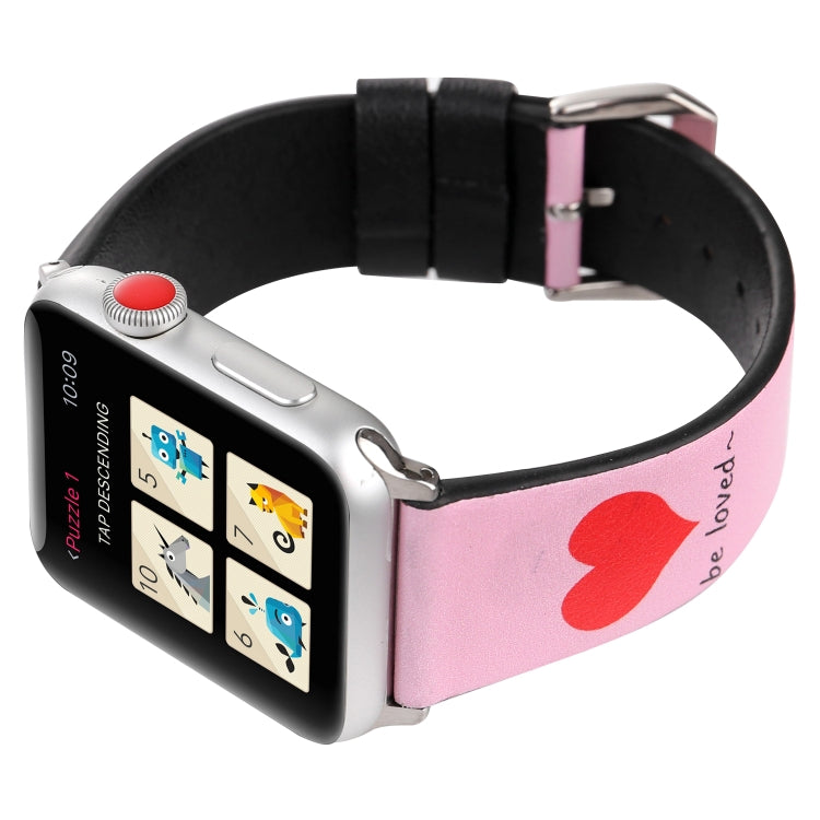 Love Series Leather Watch Band For Apple Watch Series 9&8&7 41mm / SE 3&SE 2&6&SE&5&4 40mm / 3&2&1 38mm(Foundation Red Heart) by bashfashion