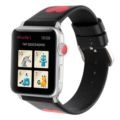 Love Series Leather Watch Band For Apple Watch Series 9&8&7 41mm / SE 3&SE 2&6&SE&5&4 40mm / 3&2&1 38mm(Love On Black) by bashfashion