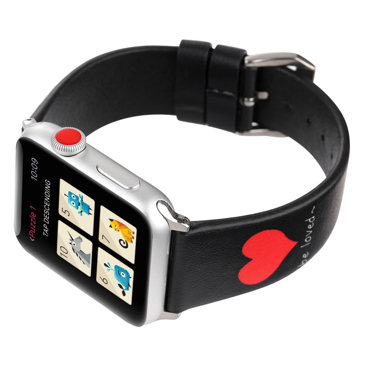 Love Series Leather Watch Band For Apple Watch Series 9&8&7 41mm / SE 3&SE 2&6&SE&5&4 40mm / 3&2&1 38mm(Love On Black) by bashfashion