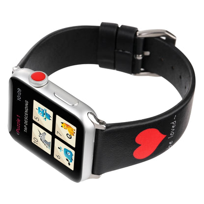 Love Series Leather Watch Band For Apple Watch Series 9&8&7 41mm / SE 3&SE 2&6&SE&5&4 40mm / 3&2&1 38mm(Love On Black) by bashfashion