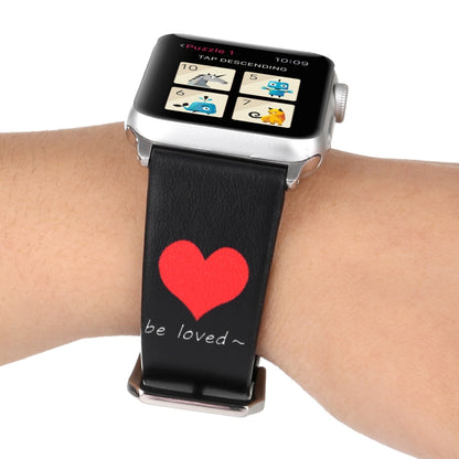 Love Series Leather Watch Band For Apple Watch Series 9&8&7 41mm / SE 3&SE 2&6&SE&5&4 40mm / 3&2&1 38mm(Love On Black) by bashfashion