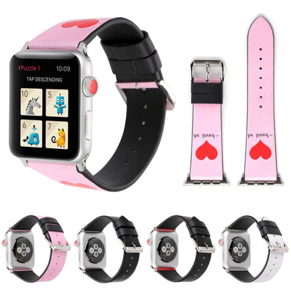Love Series Leather Watch Band For Apple Watch Series 9&8&7 41mm / SE 3&SE 2&6&SE&5&4 40mm / 3&2&1 38mm(Love On Black) by bashfashion