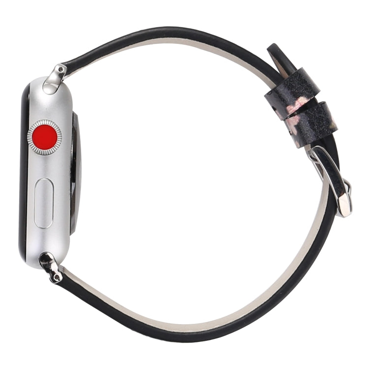 Plum Series Leather Watch Band For Apple Watch Series 7 45mm / 6 & SE & 5 & 4 44mm / 3 & 2 & 1 42mm(Black) by bashfashion