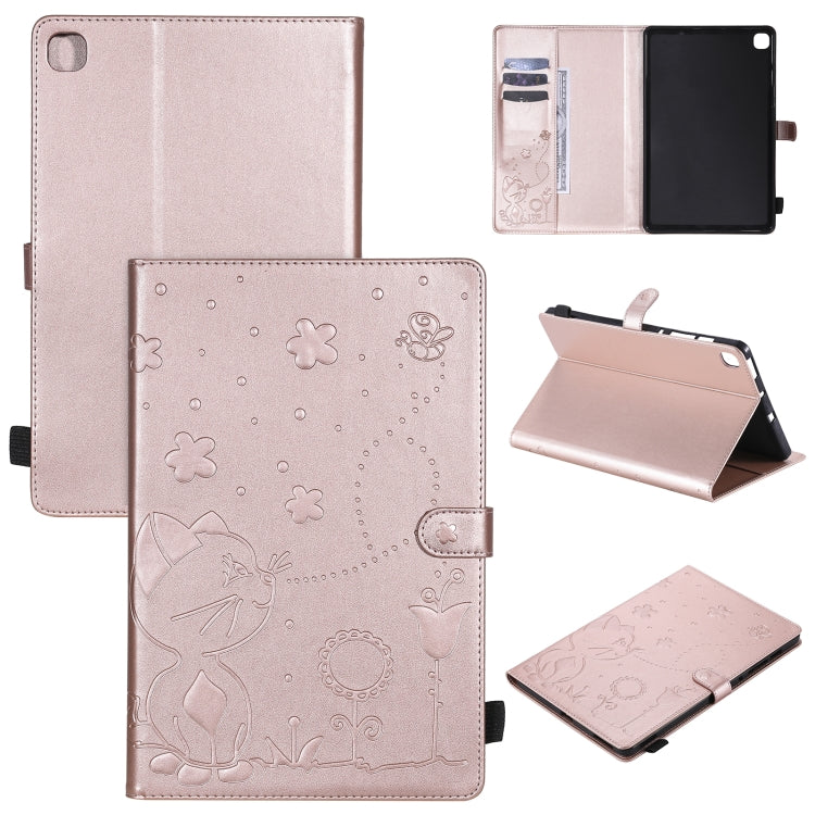 For Samsung Galaxy S6 Lite P610 Cat Bee Embossing Pattern Shockproof Table PC Protective Horizontal Flip Leather Case with Holder & Card Slots & Wallet & Pen Slot & Wake-up / Sleep Function(Rose Gold) by bashfashion