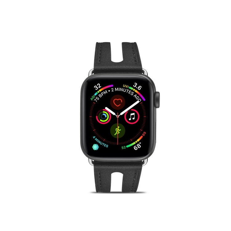 Top-grain Leather Watch Band For Apple Watch Series 9&8&7 41mm / SE 3&SE 2&6&SE&5&4 40mm / 3&2&1 38mm(Black) by bashfashion