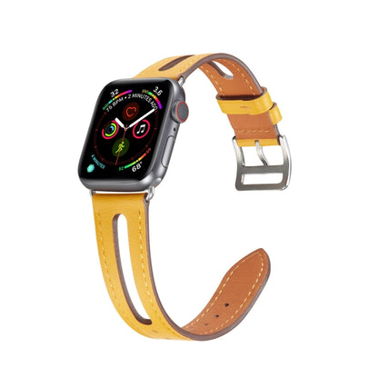 Top-grain Leather Watch Band For Apple Watch Series 9&8&7 41mm / SE 3&SE 2&6&SE&5&4 40mm / 3&2&1 38mm(Yellow) by bashfashion