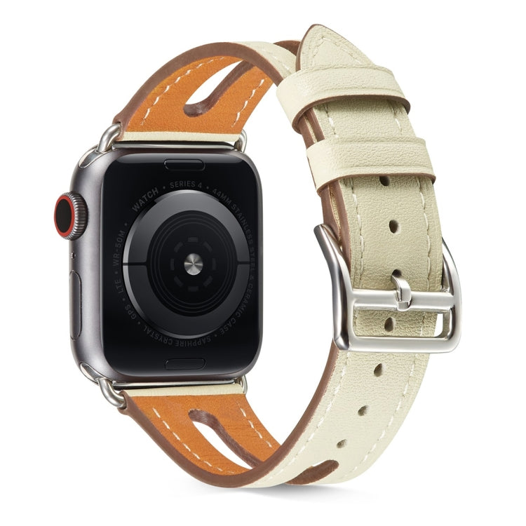 Top-grain Leather Watch Band For Apple Watch Series 7 41mm / 6 & SE & 5 & 4 40mm / 3 & 2 & 1 38mm(Creamy White) by bashfashion