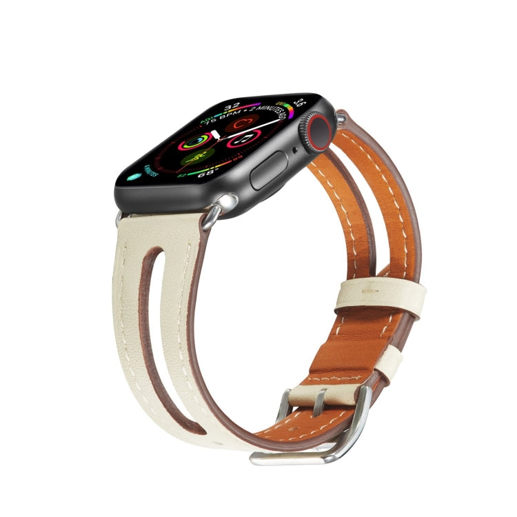 Top-grain Leather Watch Band For Apple Watch Series 7 41mm / 6 & SE & 5 & 4 40mm / 3 & 2 & 1 38mm(Creamy White) by bashfashion