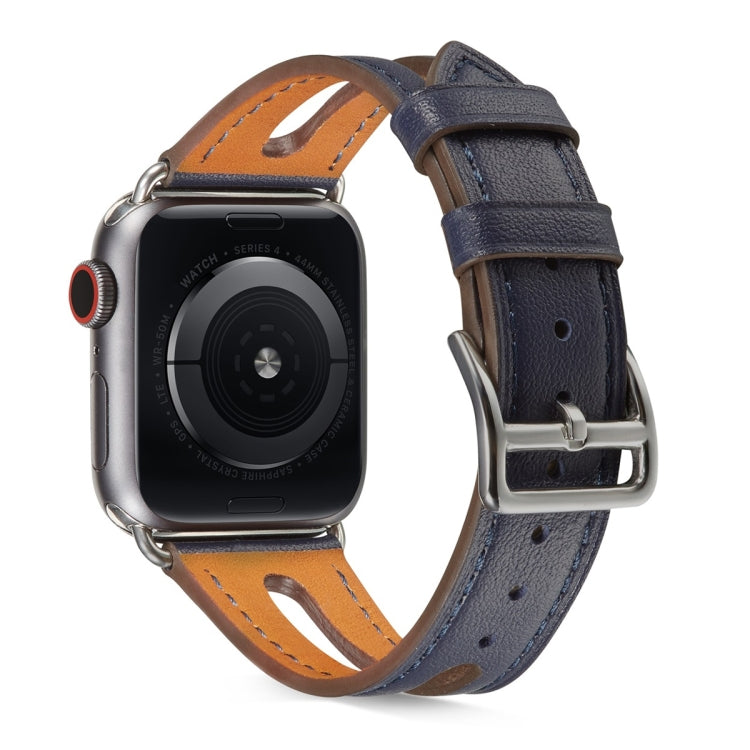 Top-grain Leather Watch Band For Apple Watch Series 7 45mm / 6 & SE & 5 & 4 44mm / 3 & 2 & 1 42mm(Dark Blue) by bashfashion