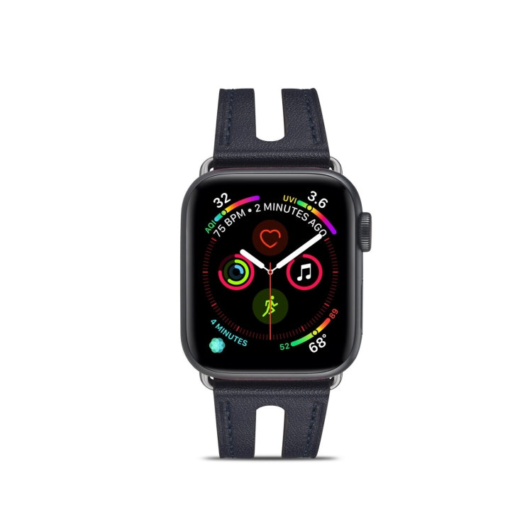 Top-grain Leather Watch Band For Apple Watch Series 7 45mm / 6 & SE & 5 & 4 44mm / 3 & 2 & 1 42mm(Dark Blue) by bashfashion