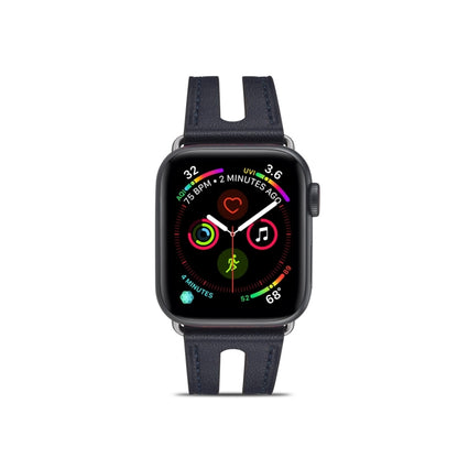Top-grain Leather Watch Band For Apple Watch Series 7 45mm / 6 & SE & 5 & 4 44mm / 3 & 2 & 1 42mm(Dark Blue) by bashfashion