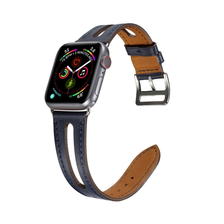 Top-grain Leather Watch Band For Apple Watch Series 7 45mm / 6 & SE & 5 & 4 44mm / 3 & 2 & 1 42mm(Dark Blue) by bashfashion