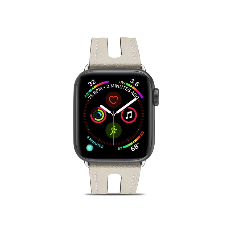 Top-grain Leather Watch Band For Apple Watch Series 7 45mm / 6 & SE & 5 & 4 44mm / 3 & 2 & 1 42mm(Creamy White) by bashfashion