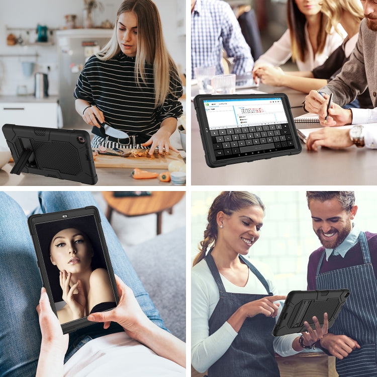 For Samsung Galaxy Tab A 10.1 (2019) / T510 Contrast Color Robot Shockproof Silicone + PC Protective Case with Holder(Black) by bashfashion