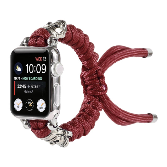 Skull Umbrella Cord Braided Watch Band For Apple Watch Series 9&8&7 41mm / SE 3&SE 2&6&SE&5&4 40mm / 3&2&1 38mm(Dark Red) by bashfashion