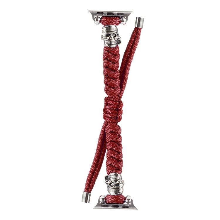 Skull Umbrella Cord Braided Watch Band For Apple Watch Series 9&8&7 41mm / SE 3&SE 2&6&SE&5&4 40mm / 3&2&1 38mm(Dark Red) by bashfashion