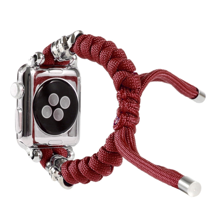 Skull Umbrella Cord Braided Watch Band For Apple Watch Series 9&8&7 41mm / SE 3&SE 2&6&SE&5&4 40mm / 3&2&1 38mm(Dark Red) by bashfashion