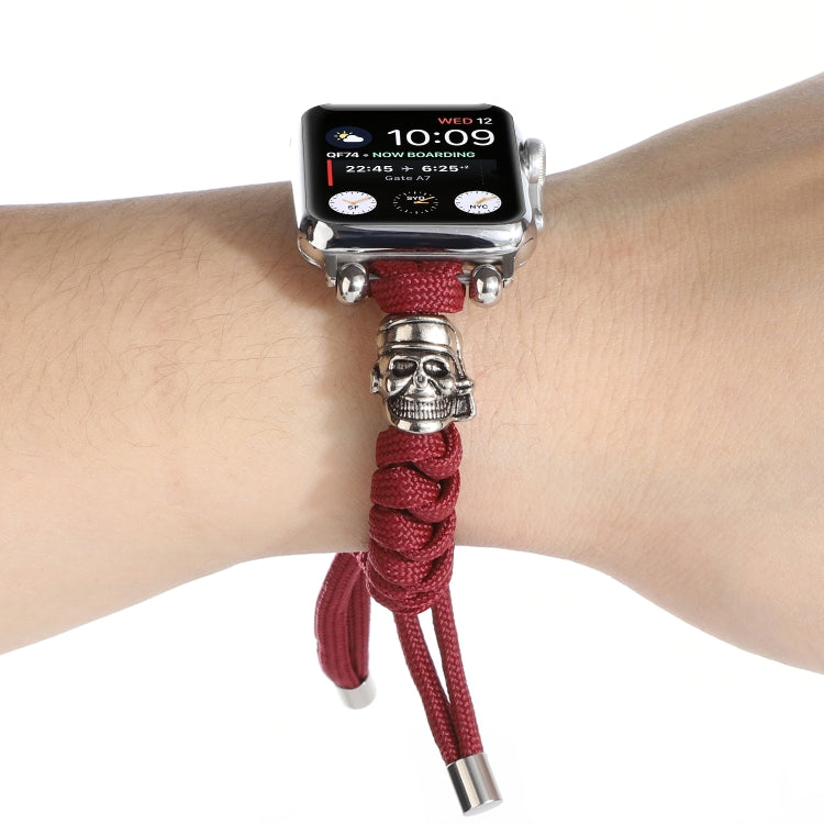 Skull Umbrella Cord Braided Watch Band For Apple Watch Series 9&8&7 41mm / SE 3&SE 2&6&SE&5&4 40mm / 3&2&1 38mm(Dark Red) by bashfashion
