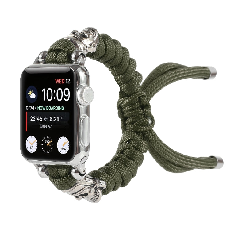 Skull Umbrella Cord Braided Watch Band For Apple Watch Series 9&8&7 41mm / SE 3&SE 2&6&SE&5&4 40mm / 3&2&1 38mm(Dark Green) by bashfashion