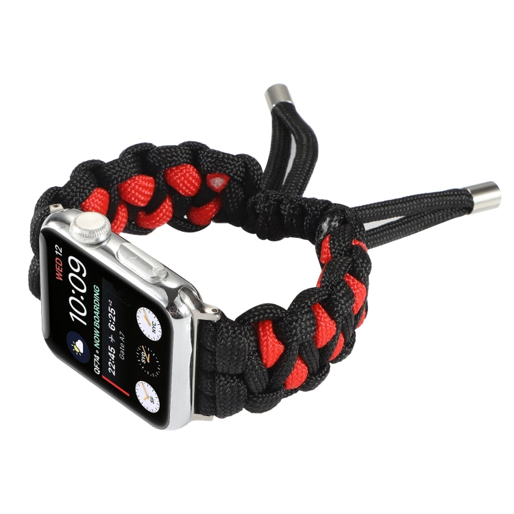 Braided Umbrella Cord Watch Band For Apple Watch Series 7 45mm / 6 & SE & 5 & 4 44mm / 3 & 2 & 1 42mm(Black Red) by bashfashion