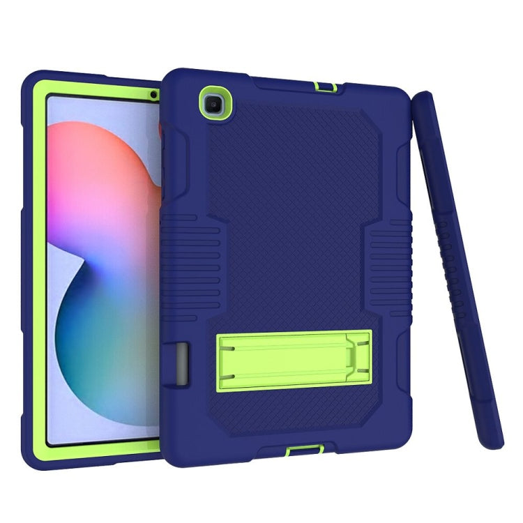 Contrast Color Robot Shockproof Silicone + PC Protective Case with Holder For Samsung Galaxy Tab S6 Lite P610(Navy Blue Yellow Green) by bashfashion
