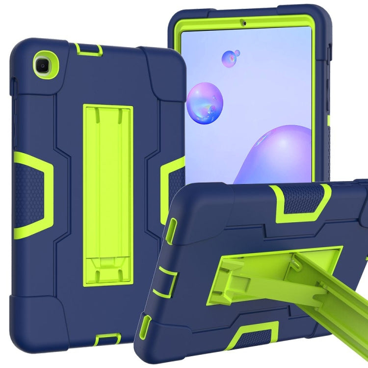 For Samsung Galaxy Tab A 8.4 (2020) T307 Contrast Color Robot Shockproof Silicon + PC Protective Case with Holder(Navy Blue + Yellow-green) by bashfashion