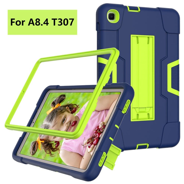 For Samsung Galaxy Tab A 8.4 (2020) T307 Contrast Color Robot Shockproof Silicon + PC Protective Case with Holder(Navy Blue + Yellow-green) by bashfashion