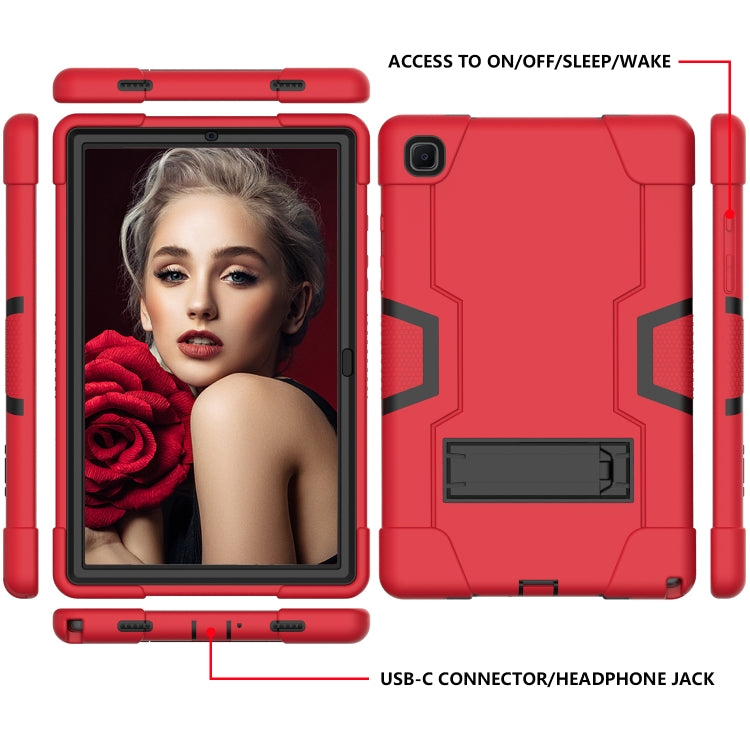 For Samsung Galaxy Tab A7 10.4 (2020) T500 Contrast Color Robot Shockproof Silicon + PC Protective Case with Holder(Red + Black) by bashfashion