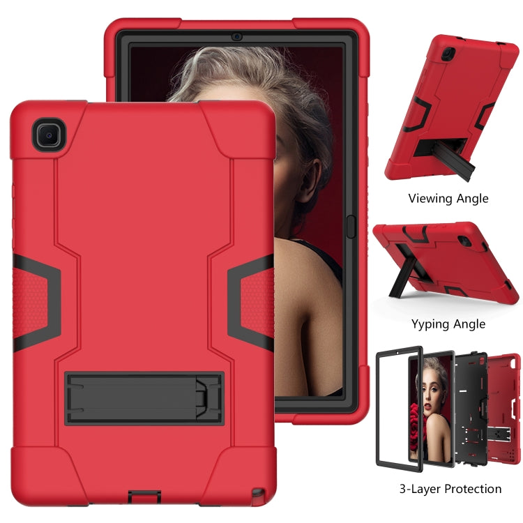 For Samsung Galaxy Tab A7 10.4 (2020) T500 Contrast Color Robot Shockproof Silicon + PC Protective Case with Holder(Red + Black) by bashfashion