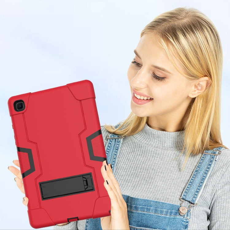 For Samsung Galaxy Tab A7 10.4 (2020) T500 Contrast Color Robot Shockproof Silicon + PC Protective Case with Holder(Red + Black) by bashfashion