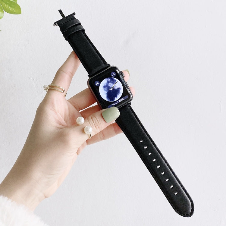 D Character Buckle Smooth Texture Watch Band For Apple Watch Series 9&8&7 41mm / SE 3&SE 2&6&SE&5&4 40mm / 3&2&1 38mm(Black) by bashfashion