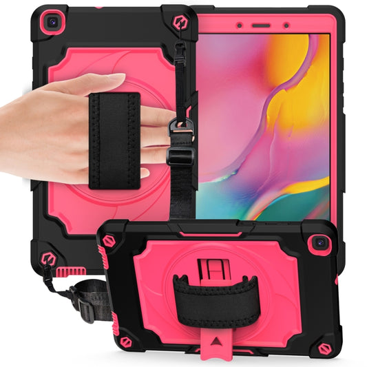 For Samsung Tab A 8.0 (2019)/T290 360 Degree Rotation Turntable Contrast Color Robot Shockproof Silicone + PC Protective Case with Holder(Black + Rose Red) by bashfashion