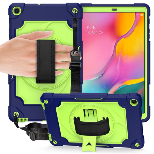 For Samsung Galaxy Tab A 10.1 (2019)/T515 360 Degree Rotation Turntable Contrast Color Robot Shockproof Silicone + PC Protective Case with Holder(Navy Blue + Yellow Green) by bashfashion