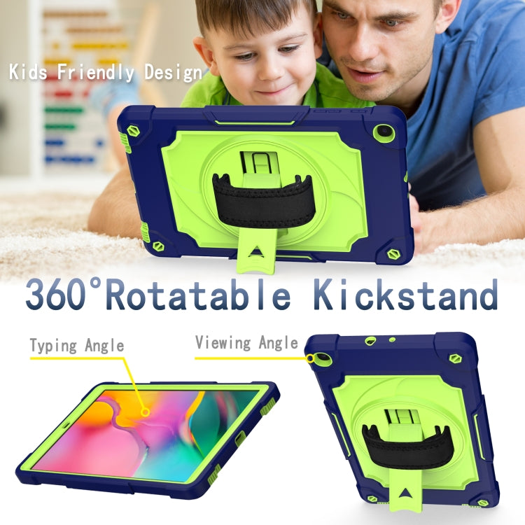 For Samsung Galaxy Tab A 10.1 (2019)/T515 360 Degree Rotation Turntable Contrast Color Robot Shockproof Silicone + PC Protective Case with Holder(Navy Blue + Yellow Green) by bashfashion