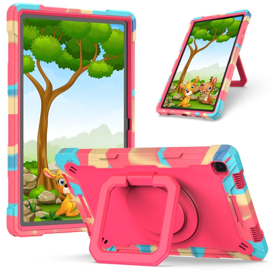 For Samsung Galaxy Tab A7 10.4 (2020) T500 / T505 Contrast Color Shockproof Robot Silicone + PC Case with Wristband Holder(Camouflage + Rose Red) by bashfashion