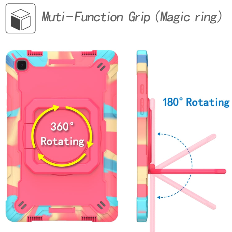 For Samsung Galaxy Tab A7 10.4 (2020) T500 / T505 Contrast Color Shockproof Robot Silicone + PC Case with Wristband Holder(Camouflage + Rose Red) by bashfashion