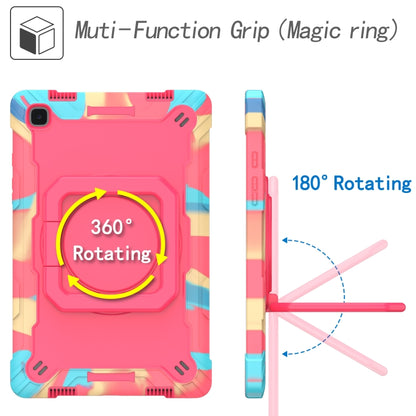 For Samsung Galaxy Tab A7 10.4 (2020) T500 / T505 Contrast Color Shockproof Robot Silicone + PC Case with Wristband Holder(Camouflage + Rose Red) by bashfashion