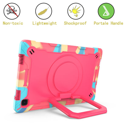 For Samsung Galaxy Tab A7 10.4 (2020) T500 / T505 Contrast Color Shockproof Robot Silicone + PC Case with Wristband Holder(Camouflage + Rose Red) by bashfashion