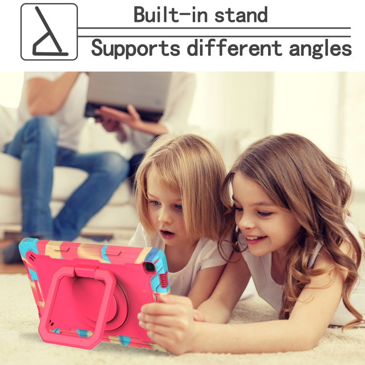 For Samsung Galaxy Tab A7 10.4 (2020) T500 / T505 Contrast Color Shockproof Robot Silicone + PC Case with Wristband Holder(Camouflage + Rose Red) by bashfashion