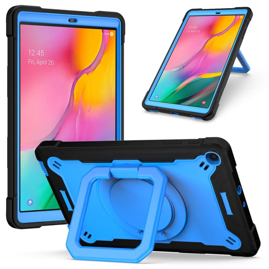 For Samsung Galaxy Tab A10.1 (2019) T510 Contrast Color Shockproof Robot Silicone + PC Case with Wristband Holder(Black + Blue) by bashfashion