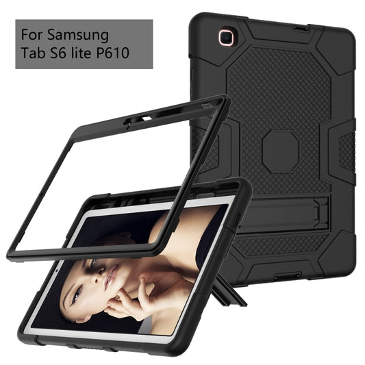 For Samsung Galaxy Tab S6 Lite P610 Contrast Color Robot Shockproof Silicone + PC Protective Case with Holder (Black) by bashfashion