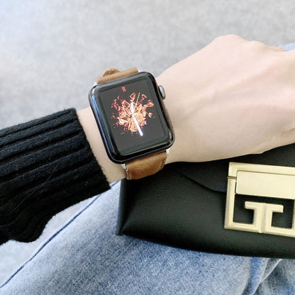 Crazy Horse Texture + Flat Texture Leather Watch Band For Apple Watch Series 7 41mm / 6 & SE & 5 & 4 40mm / 3 & 2 & 1 38mm(Coffee) by bashfashion