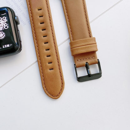 Crazy Horse Texture + Flat Texture Leather Watch Band For Apple Watch Series 9&8&7 41mm / SE 3&SE 2&6&SE&5&4 40mm / 3&2&1 38mm(Light Brown) by bashfashion