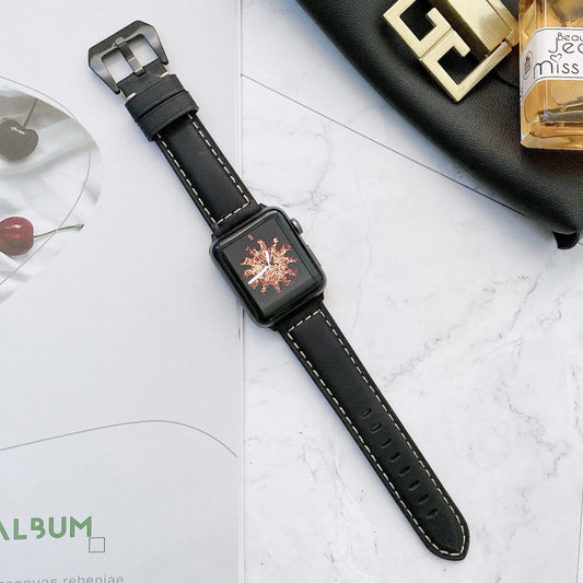 Big Head Buckle Leather Watch Band For Apple Watch Ultra 49mm&Watch Ultra 2 49mm / Series 9&8&7 45mm / SE 3&SE 2&6&SE&5&4 44mm / 3&2&1 42mm(Black) by bashfashion