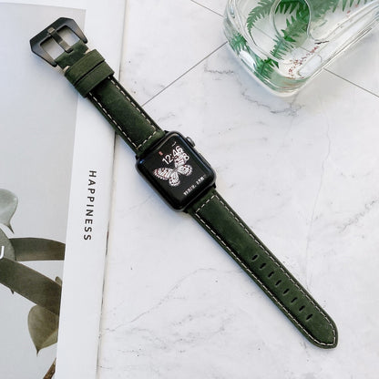 Big Head Buckle Leather Watch Band For Apple Watch Ultra 49mm&Watch Ultra 2 49mm / Series 9&8&7 45mm / SE 3&SE 2&6&SE&5&4 44mm / 3&2&1 42mm(Green) by bashfashion