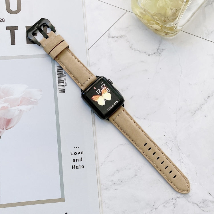 Big Head Buckle Leather Watch Band For Apple Watch Ultra 49mm&Watch Ultra 2 49mm / Series 9&8&7 45mm / SE 3&SE 2&6&SE&5&4 44mm / 3&2&1 42mm(Beige) by bashfashion