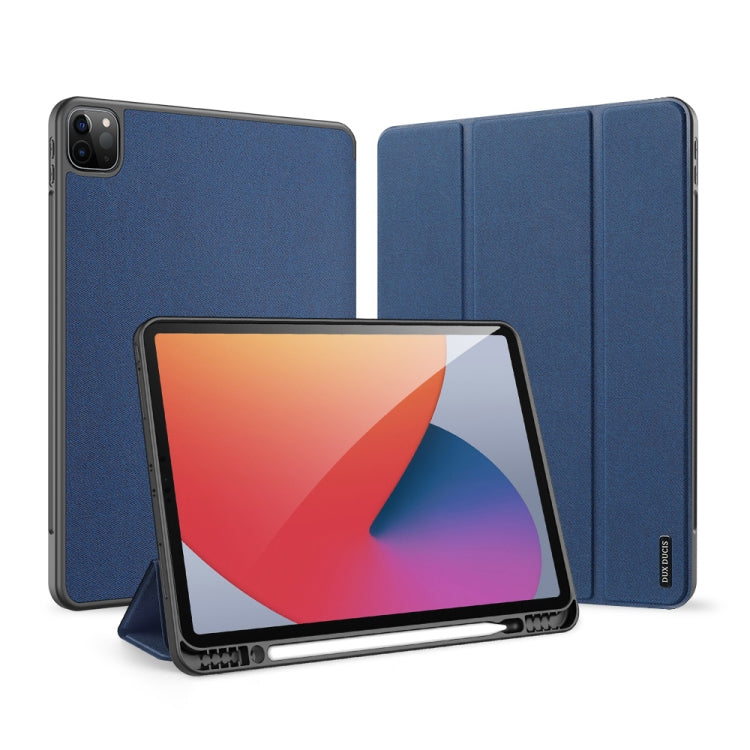 For iPad Pro 12.9 2022 / 2021 / 2020 DUX DUCIS Domo Series Horizontal Flip Magnetic TPU + PU Leather Tablet Case with Three-folding Holder & Pen Slot & Sleep / Wake-up Function(Blue) by DUX DUCIS