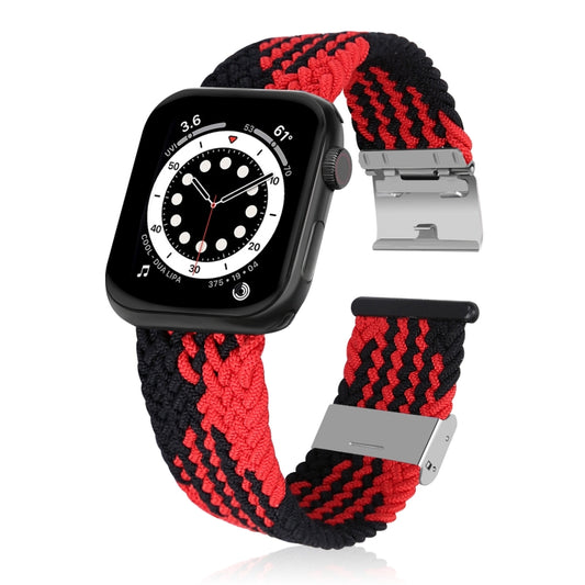 Braided + Stainless Steel Watch Band For Apple Watch Series 7 45mm / 6 & SE & 5 & 4 44mm / 3 & 2 & 1 42mm(Vertical Black Red) by bashfashion