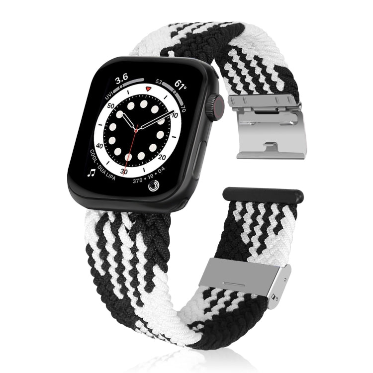 Braided + Stainless Steel Watch Band For Apple Watch Series 7 45mm / 6 & SE & 5 & 4 44mm / 3 & 2 & 1 42mm(Vertical Black White) by bashfashion