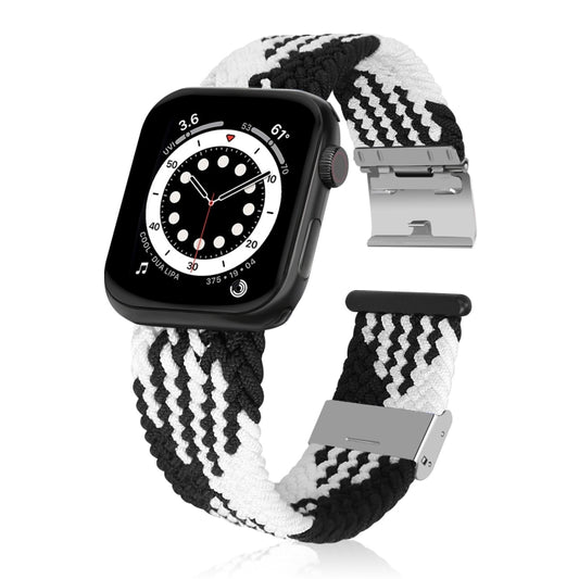 Braided + Stainless Steel Watch Band For Apple Watch Series 7 45mm / 6 & SE & 5 & 4 44mm / 3 & 2 & 1 42mm(Vertical Black White) by bashfashion